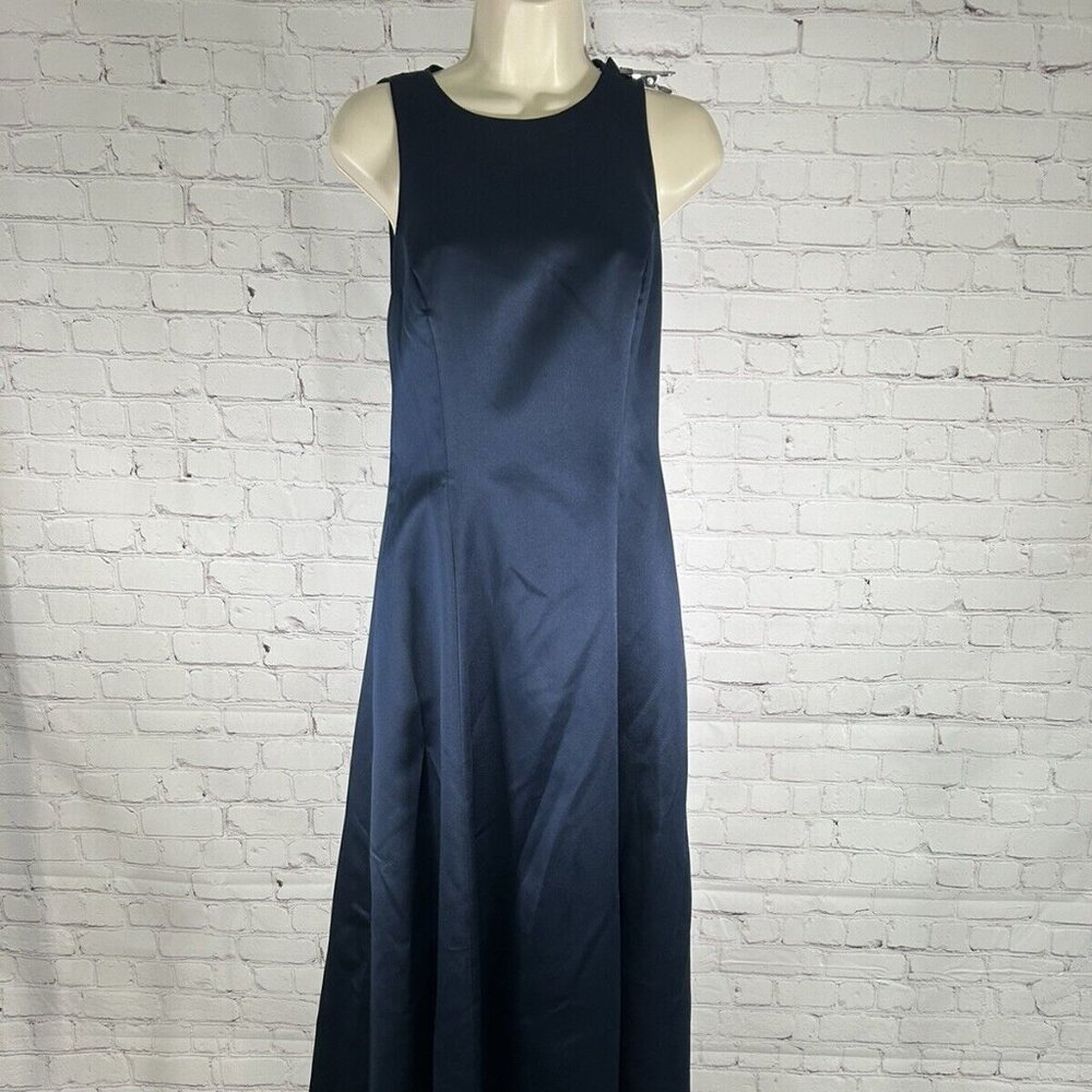 Bari Jay Blue High Neck Sleeveless A Line Lace Back Bridesmaid Dress Women’s 7-8